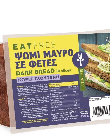 Βιο Αγρός Eat Free Ψωμί Μαύρο σε Φέτες Χωρίς Γλουτένη 190gr