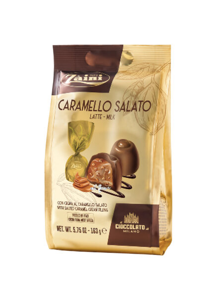 MILK CHOCOLATE PRALINES WITH SALTED CARAMEL FILLING AND CRISPY SALTED CARAMEL 163G